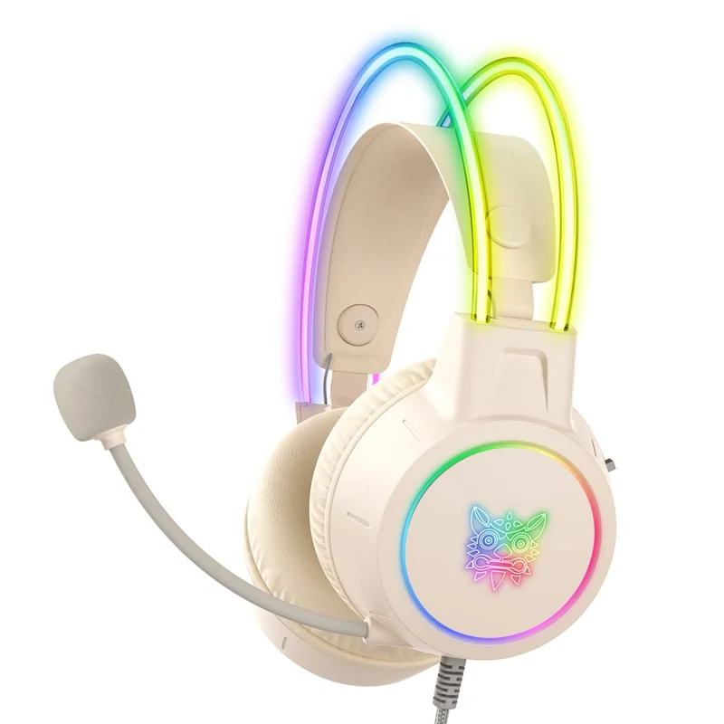 ONIKUMA X15 Pro Gaming Headset 3.5mm Wired Headset Surround Sound Gaming Headphone with RGB Lighting Effect - Beige