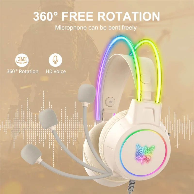 ONIKUMA X15 Pro Gaming Headset 3.5mm Wired Headset Surround Sound Gaming Headphone with RGB Lighting Effect - Beige