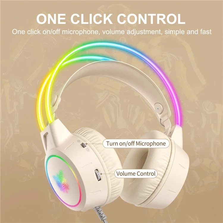 ONIKUMA X15 Pro Gaming Headset 3.5mm Wired Headset Surround Sound Gaming Headphone with RGB Lighting Effect - Beige