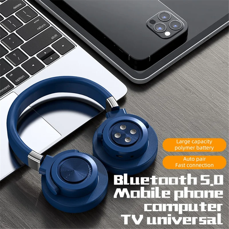 A51 Gaming Headset Bluetooth-compatible Audio Wireless Headphone with Microphone for PC Laptops HiFi Earphone Support USB Charging - Blue