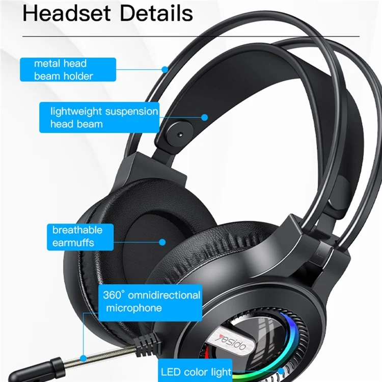 Yesido EK02 Computer Gaming Headset Headphone Over-ear Ohr Earhone Mit Mikrofon