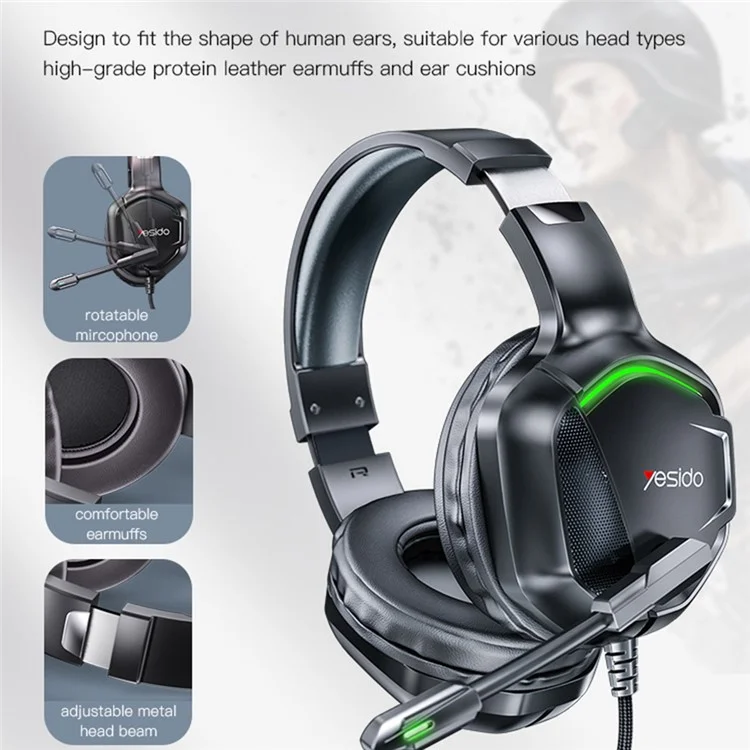 YESIDO EK01 Stereo Sound Gaming Headset Cuffie con microfono e design con luce a LED