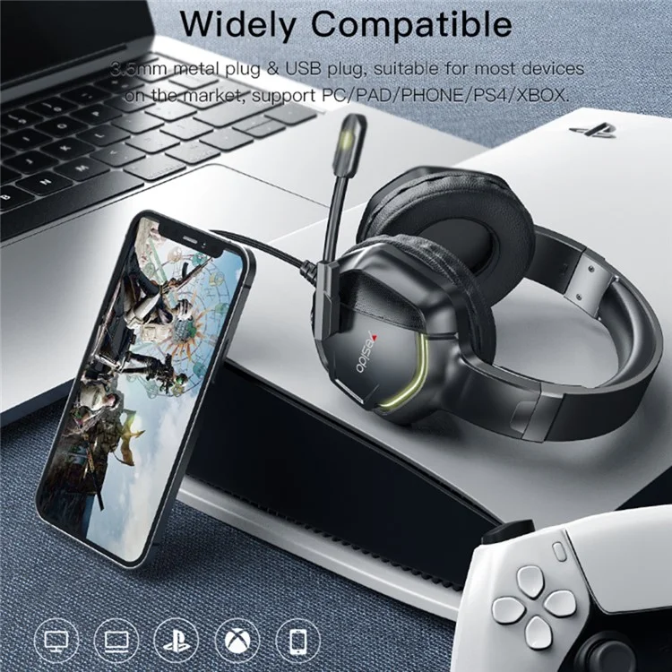 YESIDO EK01 Stereo Sound Gaming Headset Cuffie con microfono e design con luce a LED