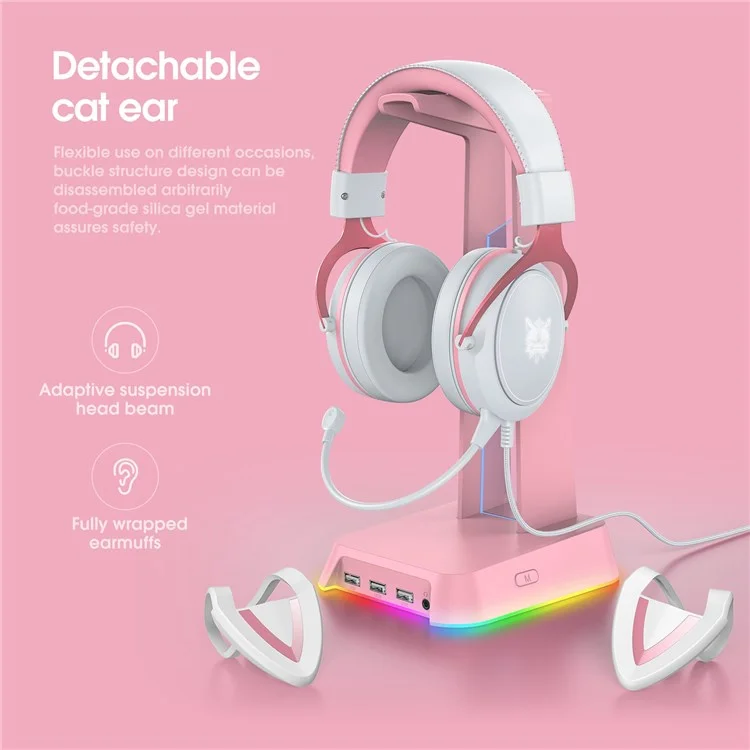 ONIKUMA X10 Fone de ouvido com design de desenhos animados fofos com conexão USB+3,5 mm com fio para computador, laptop, jogos e música 
