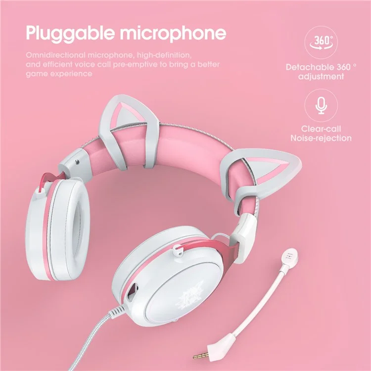 ONIKUMA X10 Fone de ouvido com design de desenhos animados fofos com conexão USB+3,5 mm com fio para computador, laptop, jogos e música 