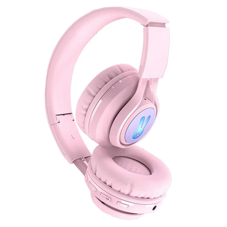 BT06+ Folding Over-ear Headset Cute Wireless Bluetooth-compatible Kid's Headphone With Microphone LED Light - Pink