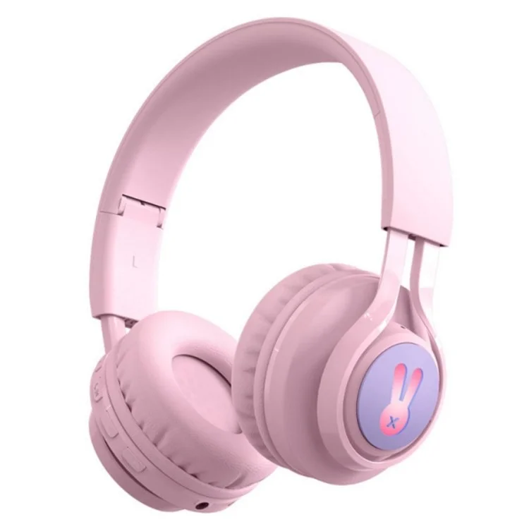 BT06+ Folding Over-ear Headset Cute Wireless Bluetooth-compatible Kid's Headphone With Microphone LED Light - Pink