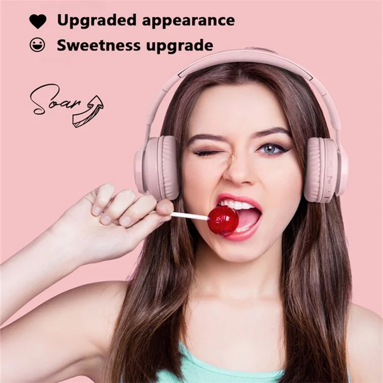BT06+ Folding Over-ear Headset Cute Wireless Bluetooth-compatible Kid's Headphone With Microphone LED Light - Pink