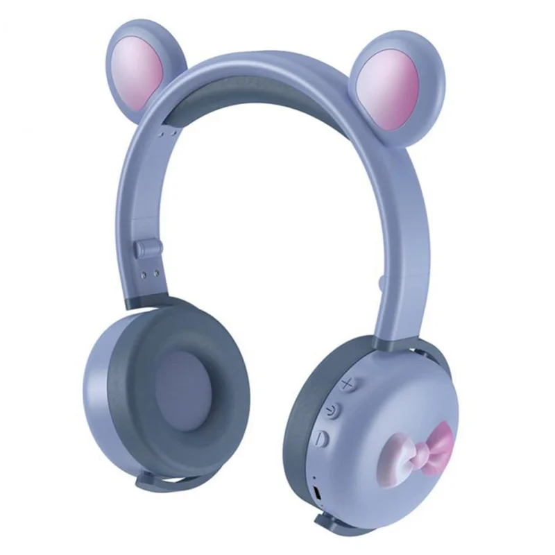 BK7 Cute Bear Wireless Bluetooth-compatible Headset Cartoon LED Light AUX-In Over Ear Headphone Children's Gift (CE Certificated) - Blue