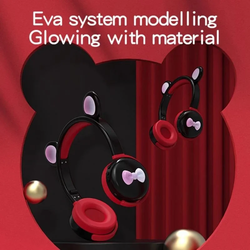 BK7 Cute Bear Wireless Bluetooth-compatible Headset Cartoon LED Light AUX-In Over Ear Headphone Children's Gift (CE Certificated) - Blue