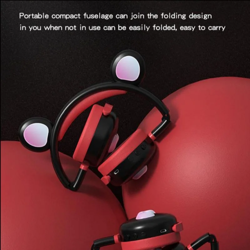 BK7 Cute Bear Wireless Bluetooth-compatible Headset Cartoon LED Light AUX-In Over Ear Headphone Children's Gift (CE Certificated) - Blue