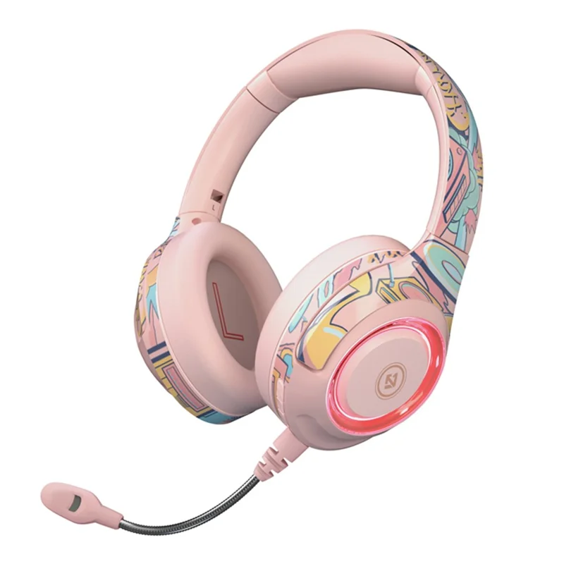 EL-A2 Folding Gaming Headset Graffiti Cool Headphone with Microphone Head-Mounted Bluetooth-compatible Earphone - Pink