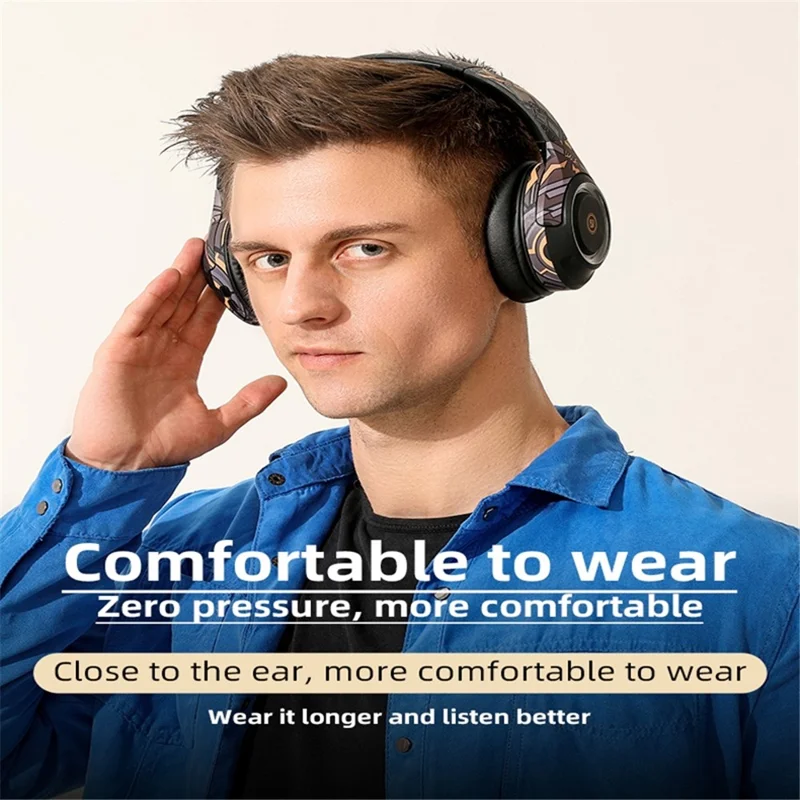 EL-A2 Folding Gaming Headset Graffiti Cool Headphone with Microphone Head-Mounted Bluetooth-compatible Earphone - Pink