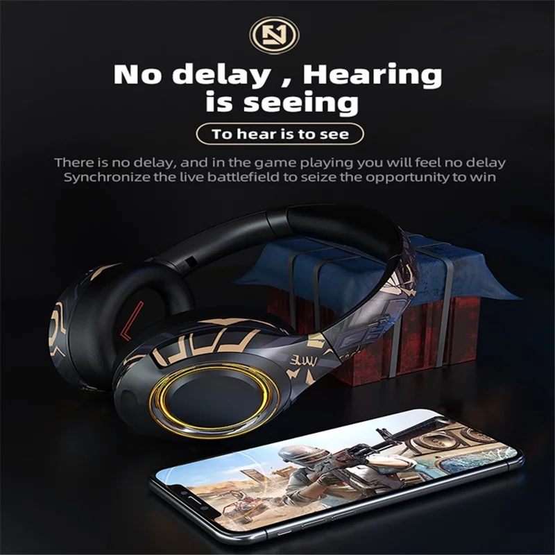 EL-A2 Folding Gaming Headset Graffiti Cool Headphone with Microphone Head-Mounted Bluetooth-compatible Earphone - Pink