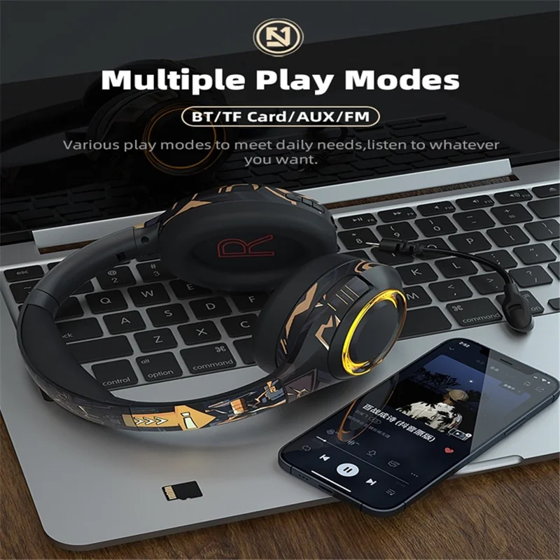 EL-A2 Folding Gaming Headset Graffiti Cool Headphone with Microphone Head-Mounted Bluetooth-compatible Earphone - Pink