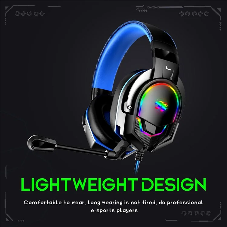 IMYB A88 Com Fio Com Excesso de Ear E-sports Fone de Ouvido Pesado Rgb Led Fone de Jogo de Jogos Leves - Azul