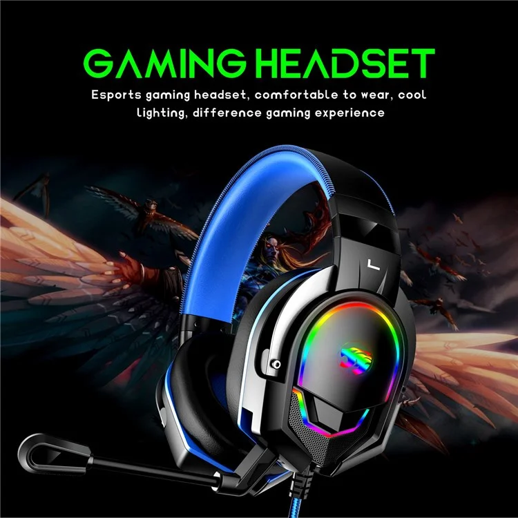 IMYB A88 Com Fio Com Excesso de Ear E-sports Fone de Ouvido Pesado Rgb Led Fone de Jogo de Jogos Leves - Azul