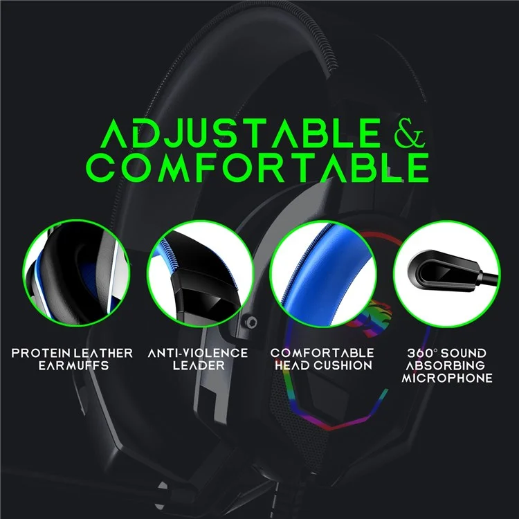 IMYB A88 Wired Over-Ear E-sports Headphone Heavy Bass RGB LED Light Gaming Headset - Blue