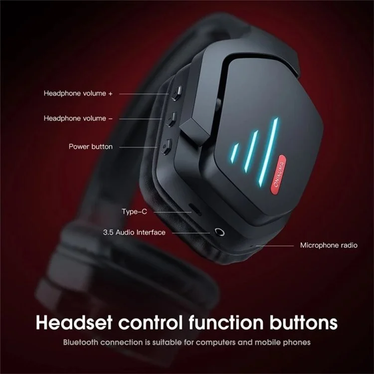 ONIKUMA B60 Wireless Gaming Headset Over-ear Noise Cancelling 2.4G Bluetooth-compatible Lighting Headphone for PS4 PS5 Computer Type C Phone