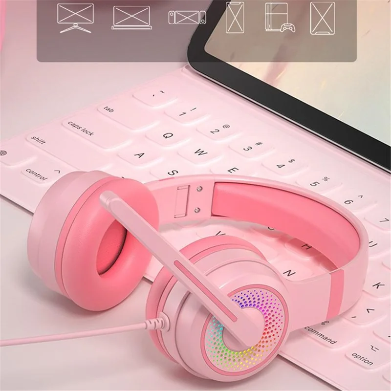 Y20 RGB Light Design Head-mounted Wired Bass Stereo Sound Headphone Computer Gaming Headset with Mic (CE Certificated) - Black