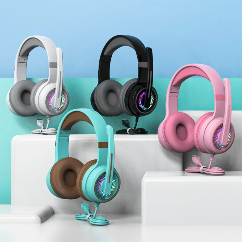 Y20 RGB Light Design Head-mounted Wired Bass Stereo Sound Headphone Computer Gaming Headset with Mic (CE Certificated) - Black