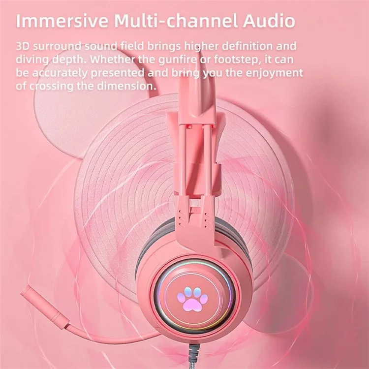 Auriculares Con Auriculares Con Cable de Luz Sy-g2 RGB Auriculares Decorados Con Orejas de Gato Con Micrófono de Cancelación de Ruido de 3.5 mm Auriculares Para Deportes Electrónicos - Violeta