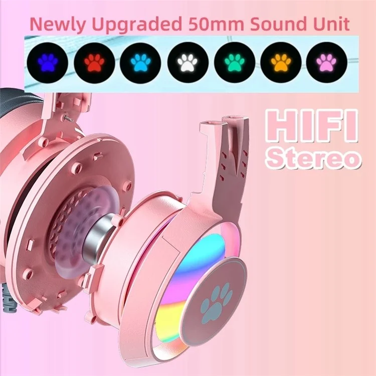 SY-G25 RGB Light Wired Headset Cat Ear Decorated Headphones with Noise Cancelling Mic 3.5mm Gaming Earphones for E-Sports - Purple