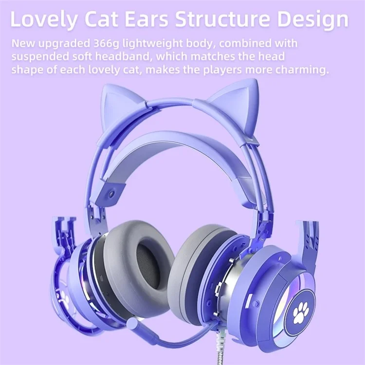 SY-G25 RGB Light Wired Headset Cat Ear Decorated Headphones with Noise Cancelling Mic 3.5mm Gaming Earphones for E-Sports - Black