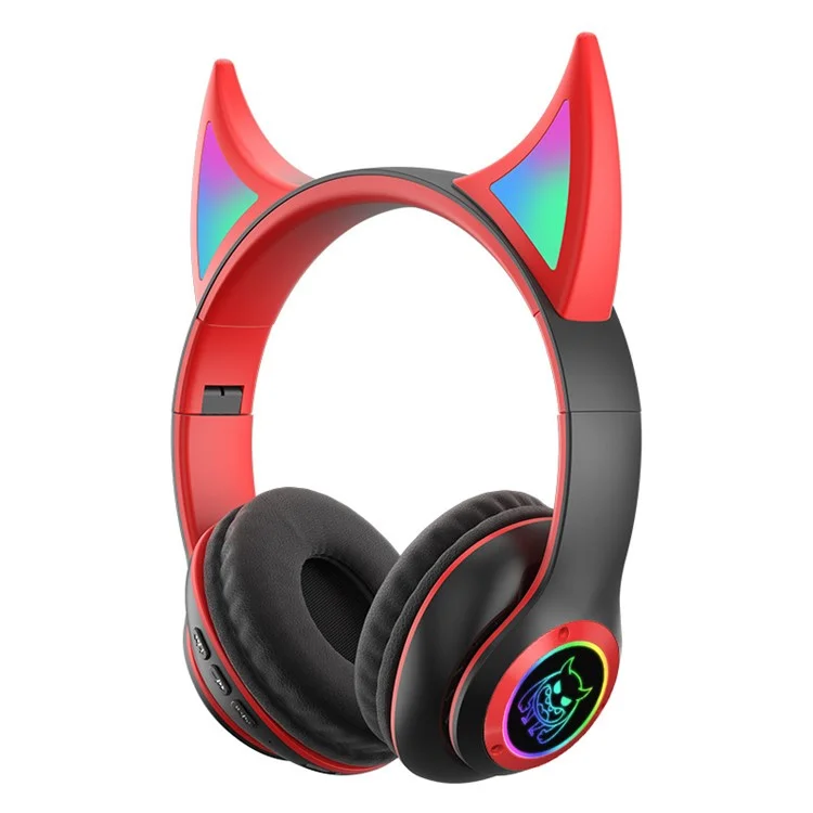 STN25 Kids Devil Ears Headset Mit HD -mikrofon -wireless -kopfhörer RGB Leichte Faltfalt -ohrhörer Unterstützt 3,5 -mm -audio -kabel -kabelverbindung - Schwarz / Rot