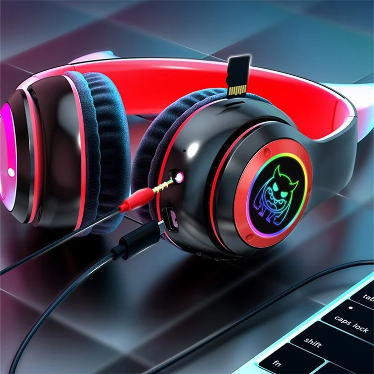 STN25 Kids Devil Ears Headset Mit HD -mikrofon -wireless -kopfhörer RGB Leichte Faltfalt -ohrhörer Unterstützt 3,5 -mm -audio -kabel -kabelverbindung - Schwarz / Rot