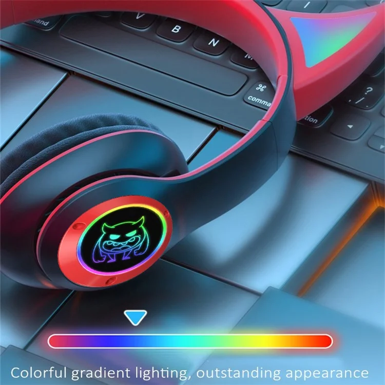 STN25 Kids Devil Ears Headset Mit HD -mikrofon -wireless -kopfhörer RGB Leichte Faltfalt -ohrhörer Unterstützt 3,5 -mm -audio -kabel -kabelverbindung - Schwarz / Rot