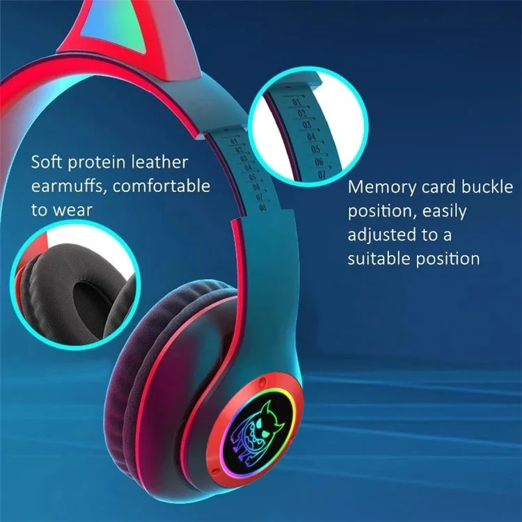 STN25 Kids Devil Ears Headset Mit HD -mikrofon -wireless -kopfhörer RGB Leichte Faltfalt -ohrhörer Unterstützt 3,5 -mm -audio -kabel -kabelverbindung - Schwarz / Rot