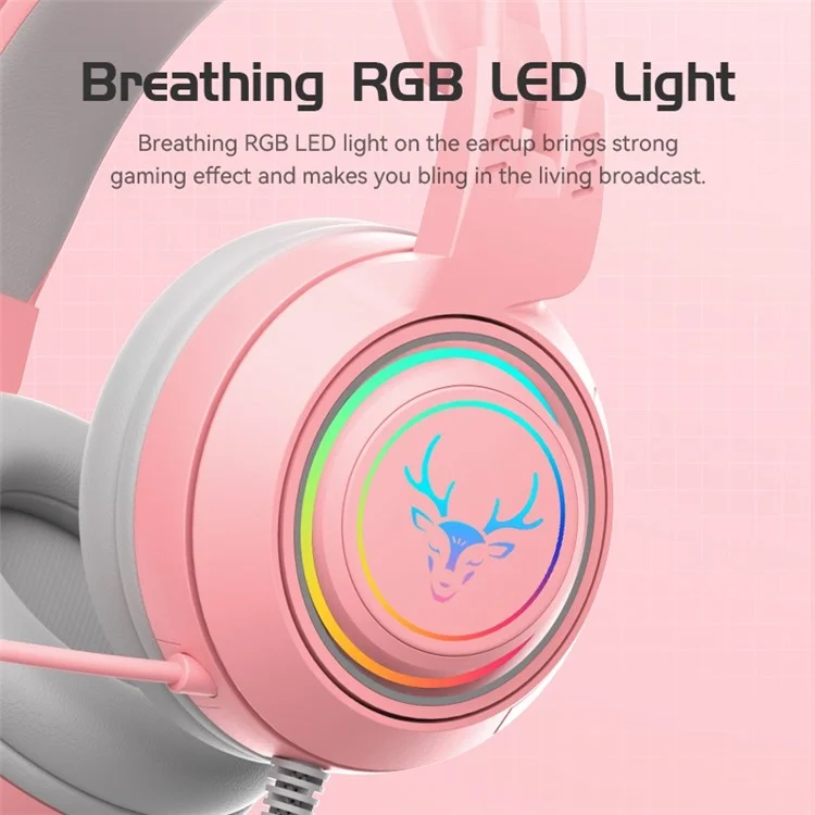 SY-G25 Deer Antler Wired Headset RGB Light Headphones with Noise Cancelling Mic 3.5mm Gaming Earphones for E-Sports - Purple