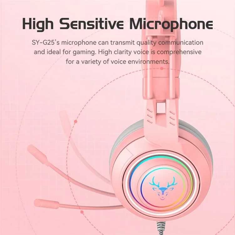 SY-G25 Deer Antler Wired Headset RGB Light Headphones with Noise Cancelling Mic 3.5mm Gaming Earphones for E-Sports - Purple