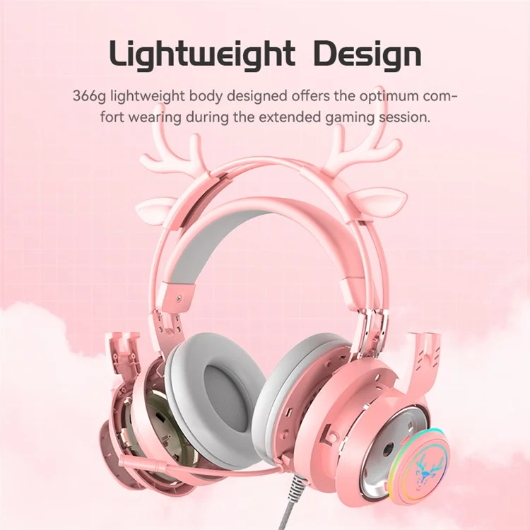 SY-G25 Deer Antler Wired Headset RGB Light Headphones with Noise Cancelling Mic 3.5mm Gaming Earphones for E-Sports - Purple