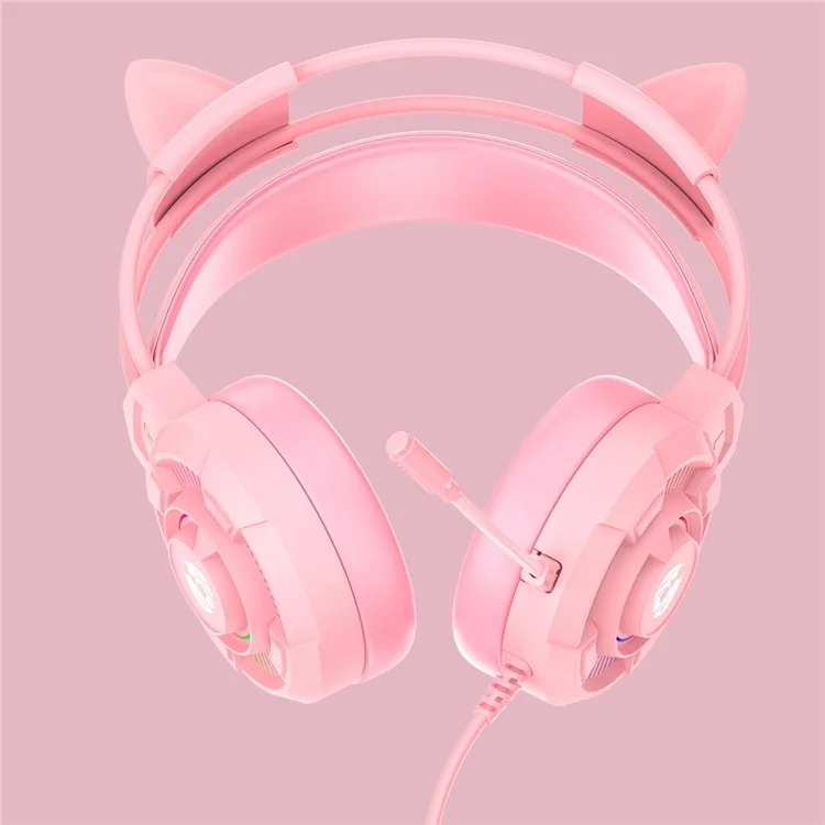 BATXELLENT H81 Auriculares de juego con iluminación RGB con cable, con micrófono con cancelación de ruido, diseño de orejas de gato - Rosa 