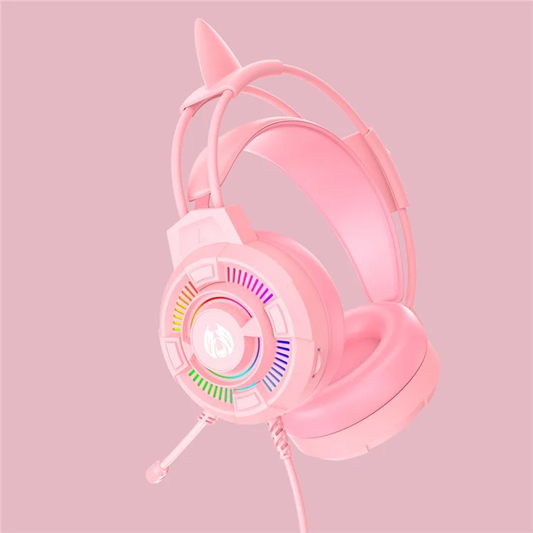 BATXELLENT H81 Auriculares de juego con iluminación RGB con cable, con micrófono con cancelación de ruido, diseño de orejas de gato - Rosa 