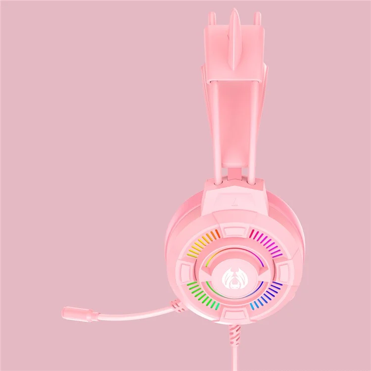 BATXELLENT H81 Auriculares de juego con iluminación RGB con cable, con micrófono con cancelación de ruido, diseño de orejas de gato - Rosa 