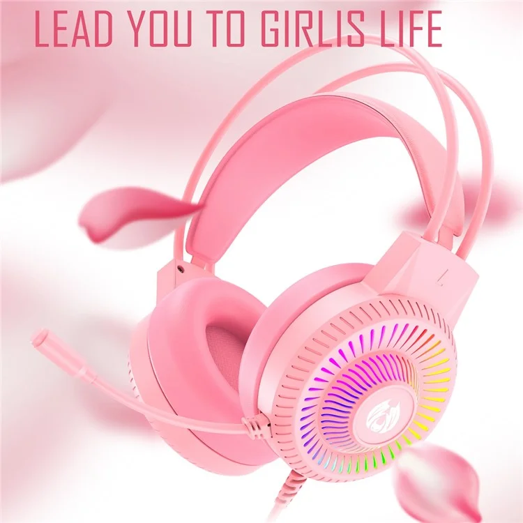 BATXELLENT H82 Wired Headphone RGB Light Gaming Headset with Noise Cancelling Mic - Pink