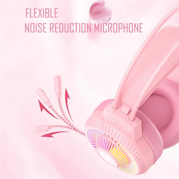 BATXELLENT H82 Wired Headphone RGB Light Gaming Headset with Noise Cancelling Mic - Pink