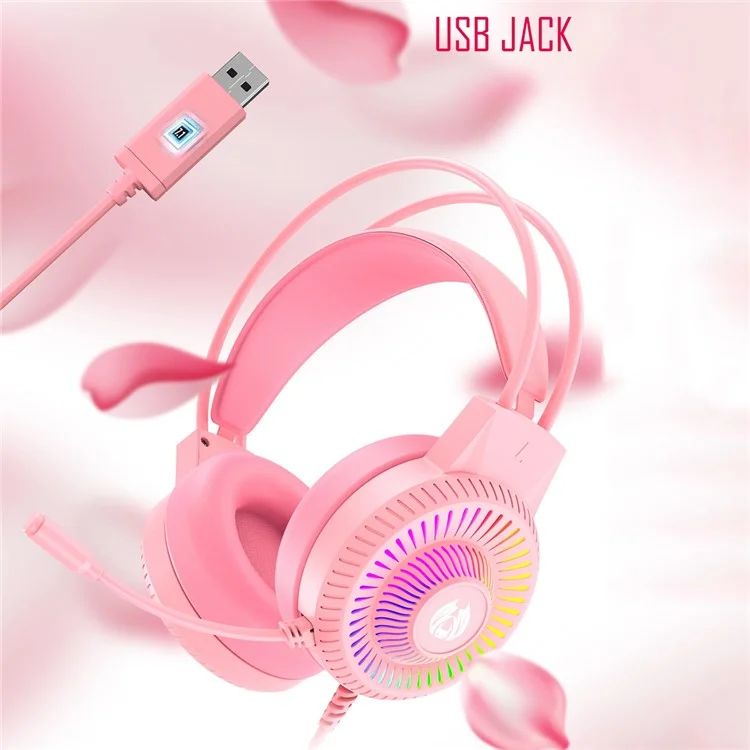 BATXELLENT H82 Wired Headphone RGB Light Gaming Headset with Noise Cancelling Mic - Pink