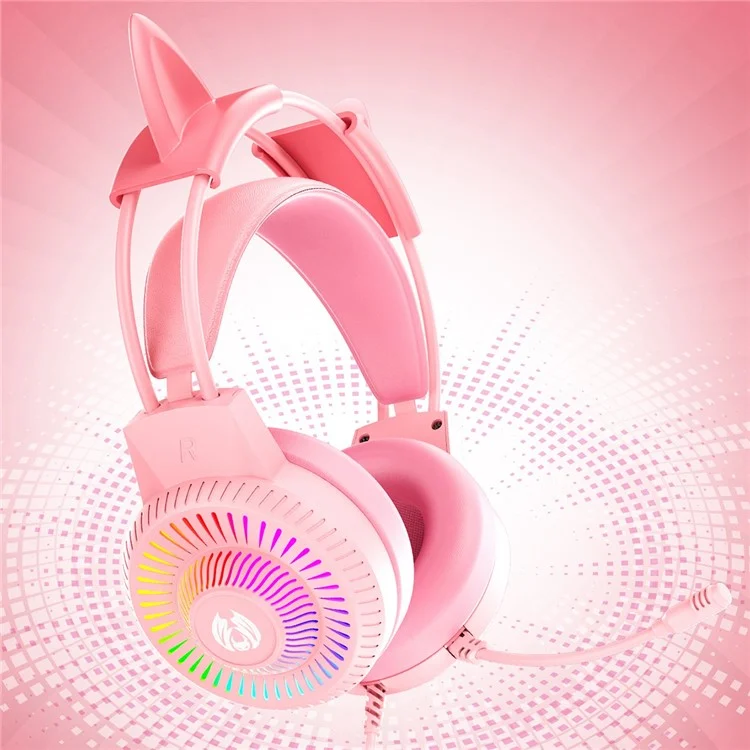 BATXELLENT H82 Fone de Ouvido com Design de Orelha de Gato com Luz RGB Headset Gamer com Microfone de Cancelamento de Ruído - Rosa 