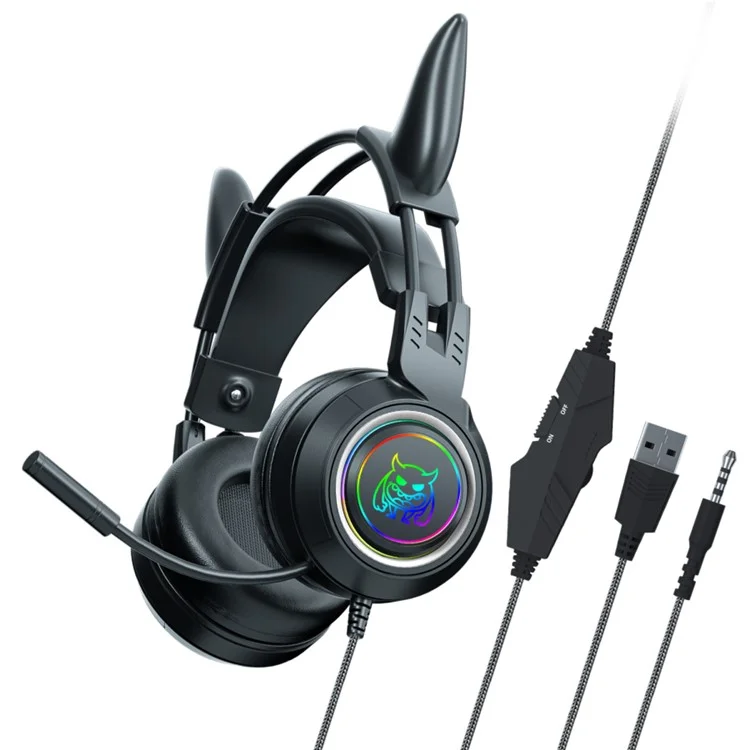 SY-G25 Devil Ears Design RGB Lighting Control Control Gami Earphone 3D Surround Game Game Game Avec HD Mic - le Noir