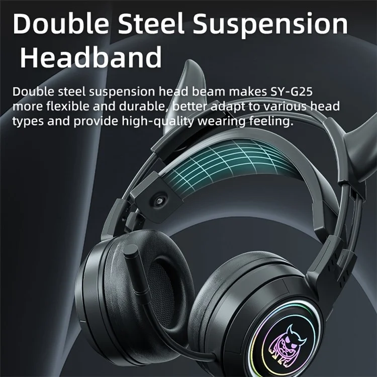 SY-G25 Devil Ears Design RGB Lighting Control Control Gami Earphone 3D Surround Game Game Game Avec HD Mic - le Noir