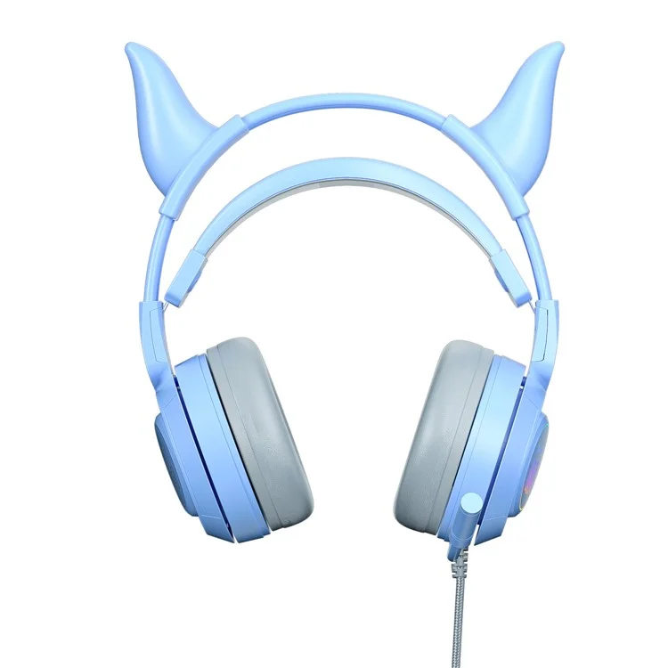 SY-G25 Devil Ears Design RGB Lighting Wired Control Gaming Earphone 3D Surround Sound Game Headset with HD Mic - Blue