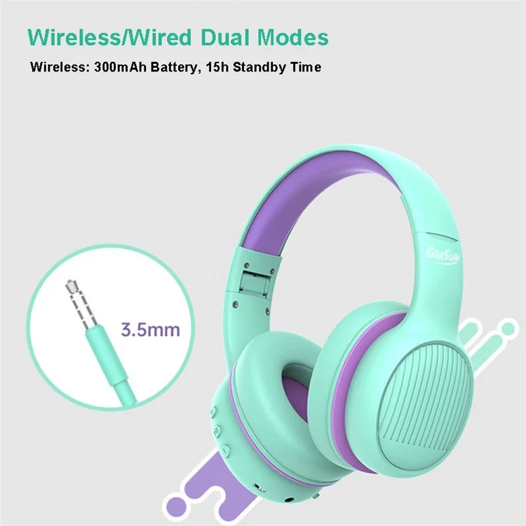 GORSUN E66 85 / 94dB Volume Limit Over-ear Bluetooth-compatible Headset Children Foldable Headphone - Blue