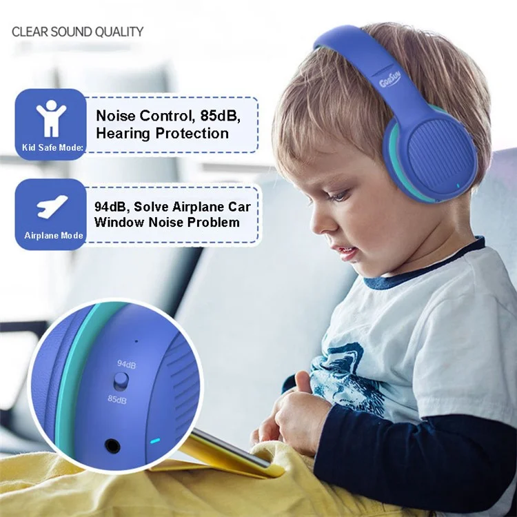 GORSUN E66 85 / 94dB Volume Limit Over-ear Bluetooth-compatible Headset Children Foldable Headphone - Blue