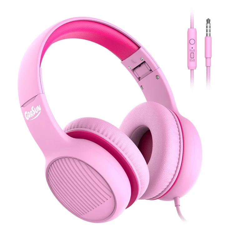 GORSUN A66 Earenhones Earros de Precedores de 3,5 mm 85 / Limite de Volume de 94dB Fone de Ouvido Com o Ouvido de Reinícolas de Fone de Ouvido Dobrável - Rosa