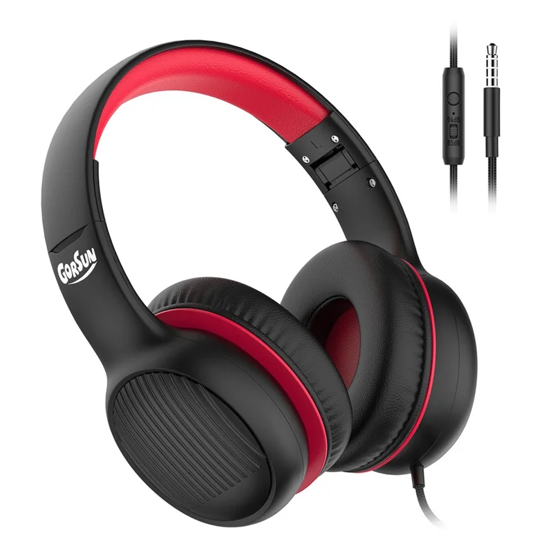 GORSUN A66 3.5mm Wired Earphones 85 / 94dB Volume Limit Over-ear Headset Children Foldable Headphone - Black
