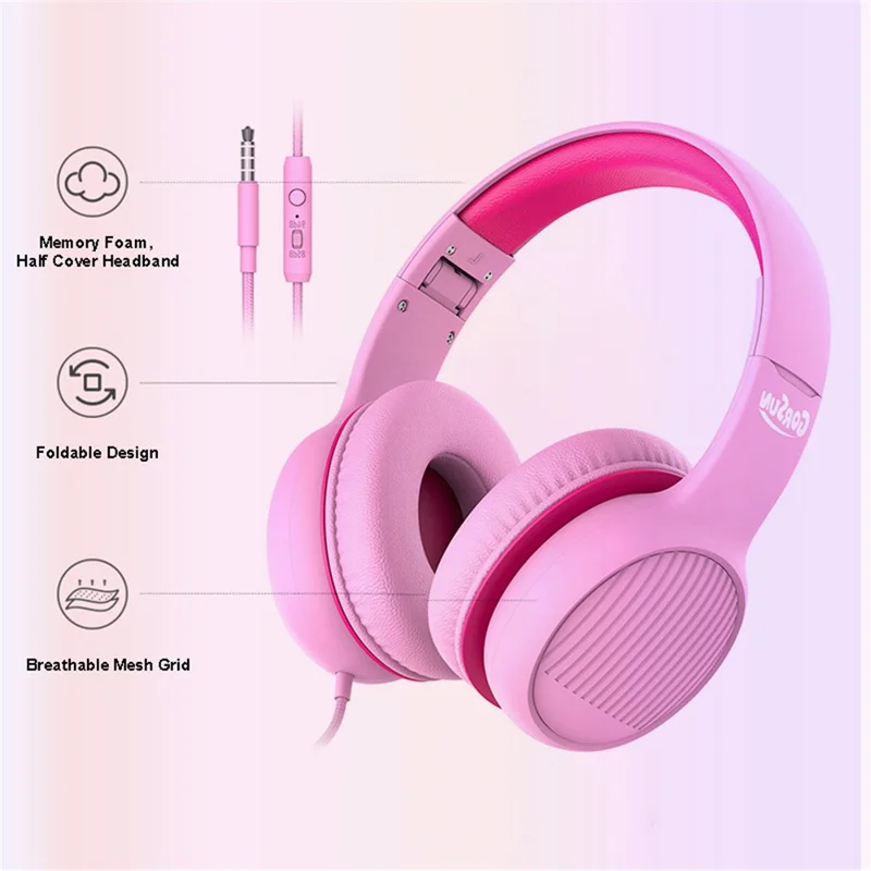 GORSUN A66 3.5mm Wired Earphones 85 / 94dB Volume Limit Over-ear Headset Children Foldable Headphone - Black